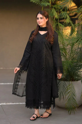 BLACK - 3PC Unstitched Chikenkari Embroidered ZF339