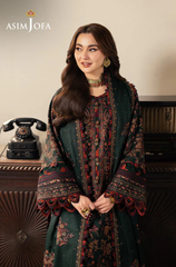 ASIM JOFA - 3PC DHANAK EMBROIDERED ZF301