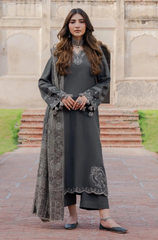 IZEL-3PC DHANAK EMBROIDERED WITH WOOL PRINTED SHAWL V736