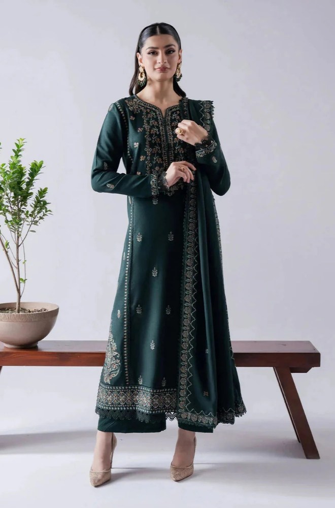 3PC DHANAK EMBROIDERED 670