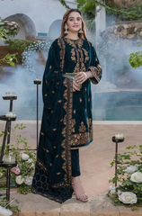 AZURE  - 3PC VELVET EMBROIDERED ZF281